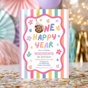 Invitation Une année heureuse Coloré Pastel Fête d'anniversai