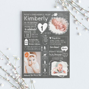 Invitation Une année infographique amusante 1er anniversaire 