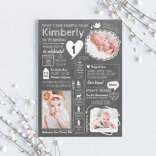 Invitation Une année infographique amusante 1er anniversaire 