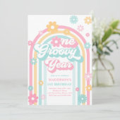 Invitation Une année Super Boho Daisy Rainbow 1er anniversair (Debout devant)