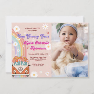 Invitation Une année Super Retro Rainbow 1er Anniversaire Pho
