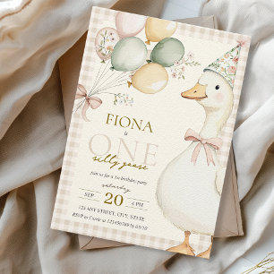 Invitation Une Aquarelle d'oie soie En vichy 1er anniversaire