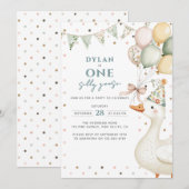 Invitation Une Aquarelle d'oie soie Premier anniversaire (Devant / Derrière)