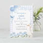 Invitation Une Aquarelle d'oie soie Premier Anniversaire bleu (Debout devant)