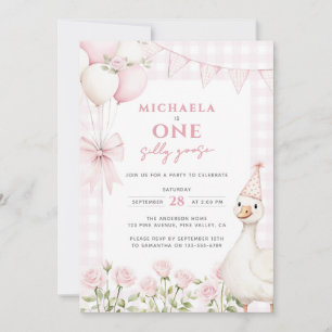 Invitation Une Aquarelle d'oie soie rose premier anniversaire