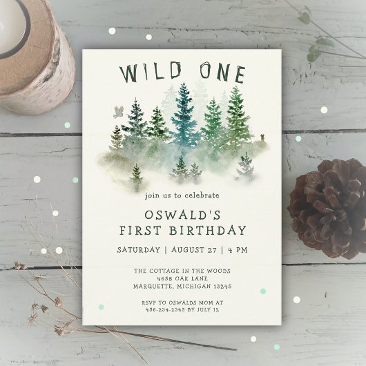 Invitation Une Aquarelle Sauvage Bois Animaux 1er Anniversair