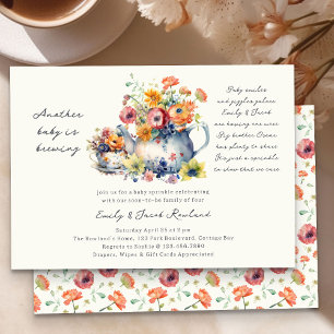 Invitation Une autre bébé est en préparation Théière florale