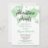Invitation Une aventure sans genre attend le baby shower vert (Devant)