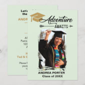 Invitation Une aventure vert pâle attend la remise des diplôm (Devant / Derrière)