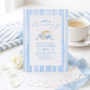 Invitation Une Baby is Brewing Fête de Thé pour Bébé Garçon B