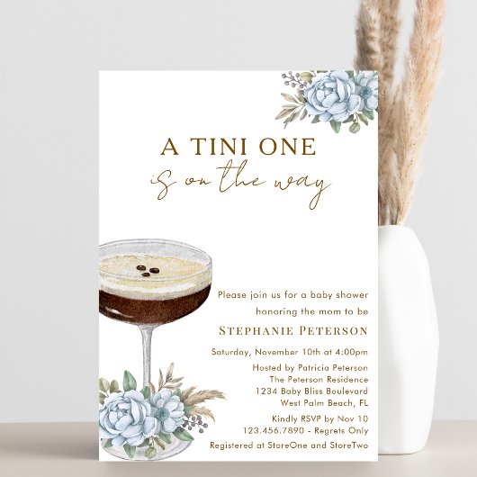 Invitation Une Baby Shower A Tini One Dusty Blue Espresso Mar