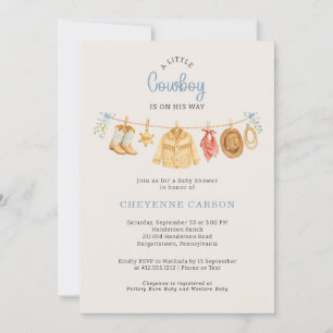 Invitation Une Baby Shower Bébé Cow-Boy Bleu Gingham