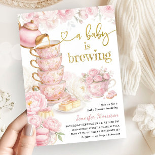 Invitation Une Baby Shower Fille Florale 'Un Bébé Prépare du