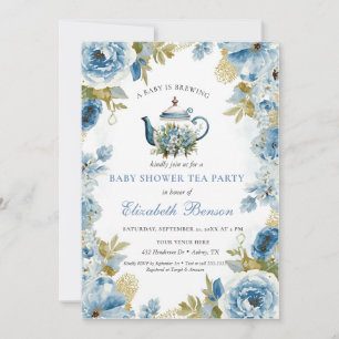 Invitation Une Baby Shower Fleurie Bleue 'Un Bébé Est En Trai