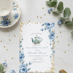 Invitation Une Baby Shower Fleurie Bleue 'Un Bébé Est En Trai