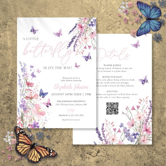 Invitation Une Baby Shower Florale Petite Papillon Tout En Un