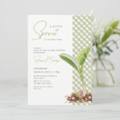 Invitation Une Baby Shower Gingham Vert 'Un Petit Germe' (Debout devant)