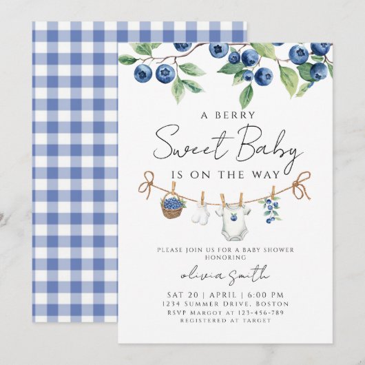 Invitation Une Baby Shower Myrtille Douce (Devant / Derrière)