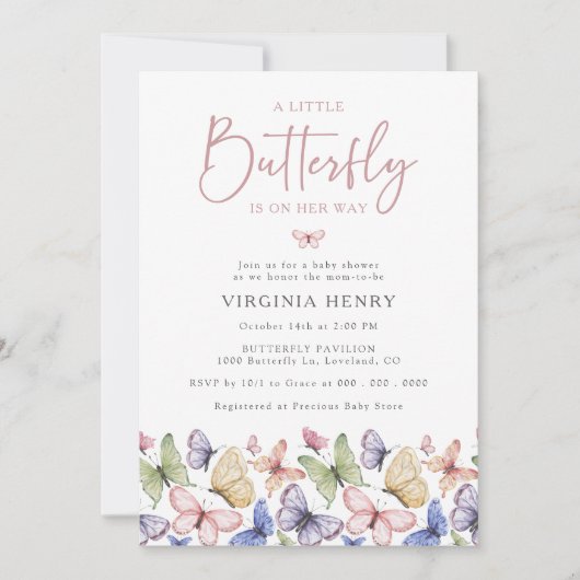Invitation Une Baby Shower Papillon Mignon (Devant)