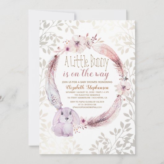 Invitation Une Baby Shower pour un petit lapin en route (Devant)