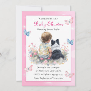 Invitation Une Baby Shower pour une petite fille et son chien