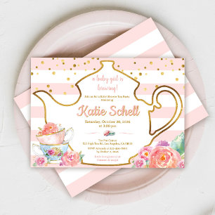 Invitation Une Baby Shower Tea autour de la Fleur Blush Baby