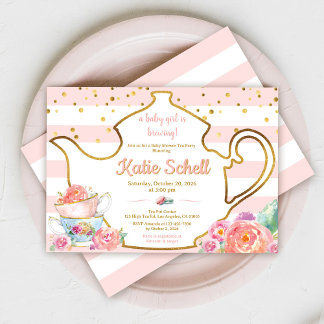 Invitation Une Baby Shower Tea autour de la Fleur Blush Baby 