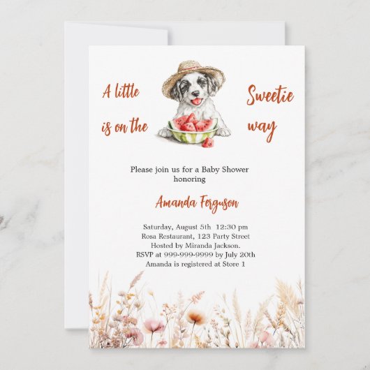 Invitation Une Baby Shower un peu Sucrée avec un chiot et une (Devant)