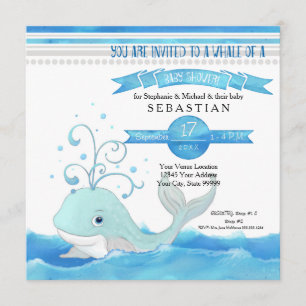Invitation Une baleine d'un garçon Baby shower mignonne Aqua