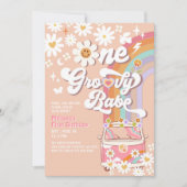 Invitation Une Bébé Groovy Daisy Rainbow 1er Anniversaire (Devant)