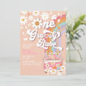 Invitation Une Bébé Groovy Daisy Rainbow 1er Anniversaire (Debout devant)