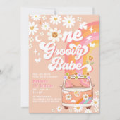 Invitation UNE Bébé Groovy Daisy Rainbow Groovy 1er Anniversa (Devant)