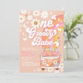 Invitation UNE Bébé Groovy Daisy Rainbow Groovy 1er Anniversa (Debout devant)