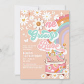 Invitation UNE Bébé Groovy Rose Fleur 1er Anniversaire (Devant)