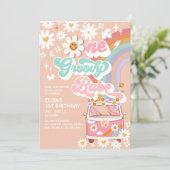 Invitation UNE Bébé Groovy Rose Fleur 1er Anniversaire (Debout devant)