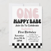 Invitation Une Bébé Heureuse Fille Personnalisée 1er Premier  (Devant)