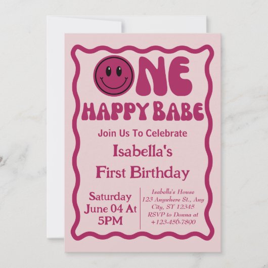 Invitation Une Bébé Joyeuse Fille 1er Premier Anniversaire (Devant)