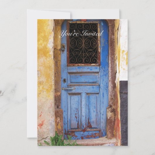 Invitation Une belle vieille porte bleue rustique GRÈCE invit (Devant)