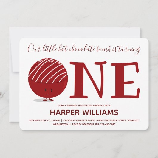 Invitation Une bombe au chocolat chaud premier anniversaire (Devant)