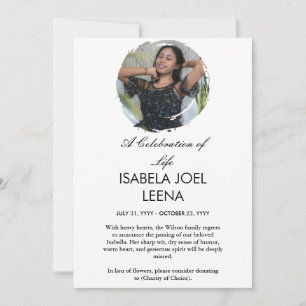 Invitation Une célébration de la vie grande photo et citation