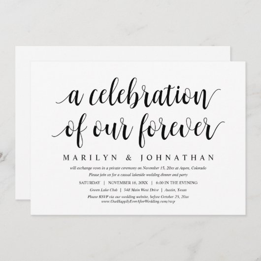 Invitation Une Célébration De Notre Toujours, Mariage Intime (Devant / Derrière)