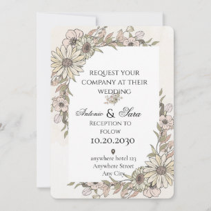 Invitation Une cérémonie de mariage élégante ornée de fleurs.