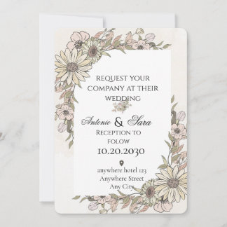 Invitation Une cérémonie de mariage élégante ornée de fleurs.