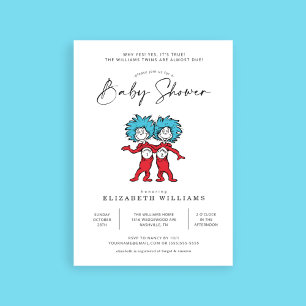 Invitation Une chose deux Baby shower Blue Twins