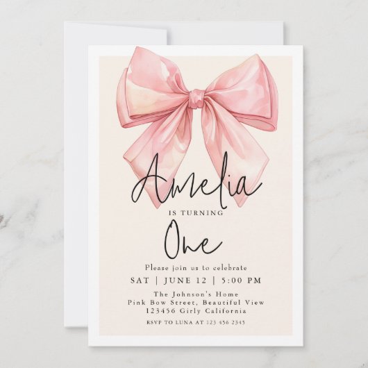 Invitation Une coquette à mâchoire rose Premier anniversaire (Devant)