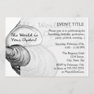Invitation Une coquille d'huîtres avec le dicton "le monde es