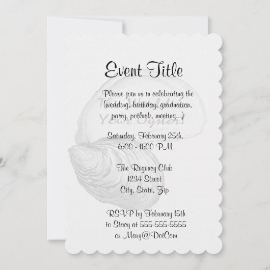 Invitation Une coquille d'huîtres avec le dicton "le monde es (Devant)