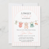 Invitation Une corde à linge bébé fille douce Rose rayé  (Devant)