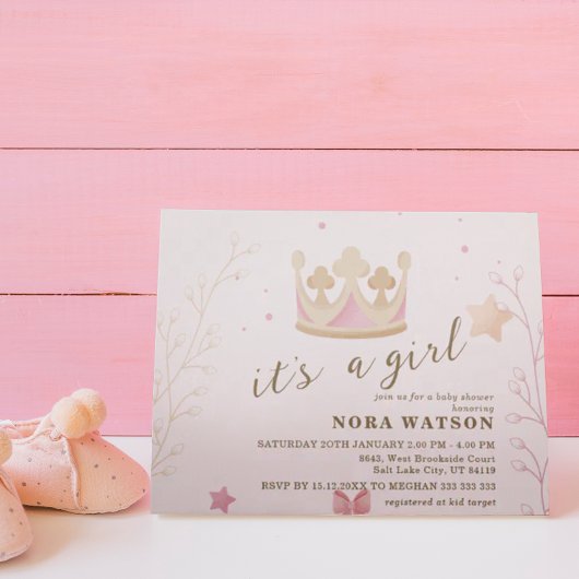 Invitation "Une couronne pour princesse" Pastel Baby shower o