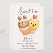 Invitation Une crème glacée douce premier anniversaire (Devant / Derrière)